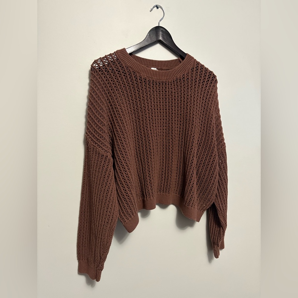 Brown Chunky Knit Sweater – Oversized Balloon Sleeve Textured Size XL